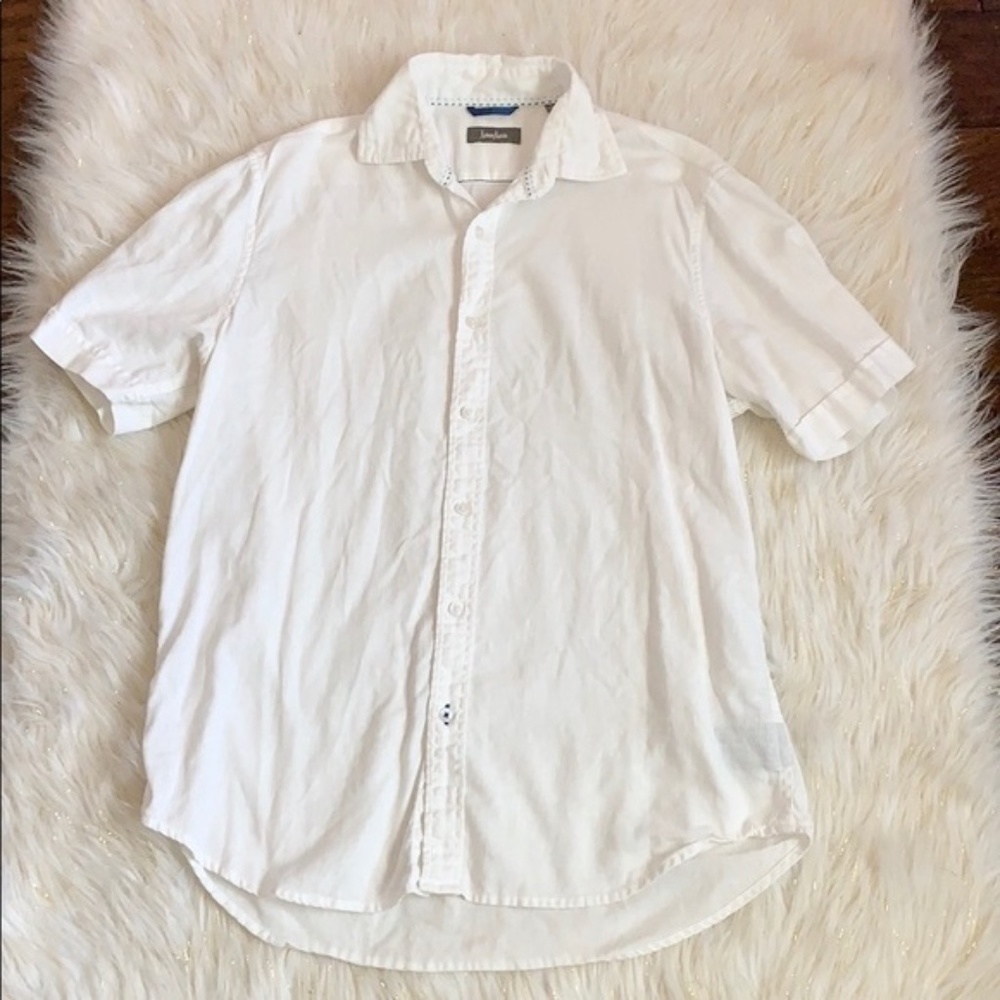 Neiman Marcus Short Sleeve White Linen Shirt